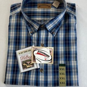 Field & Stream Men's Blue Plaid Shirt Wrinkle Free Stain Release XXL